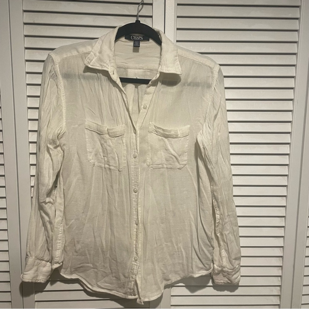 Chaps Long Sleeve Crushed Cotton Camp Shirt